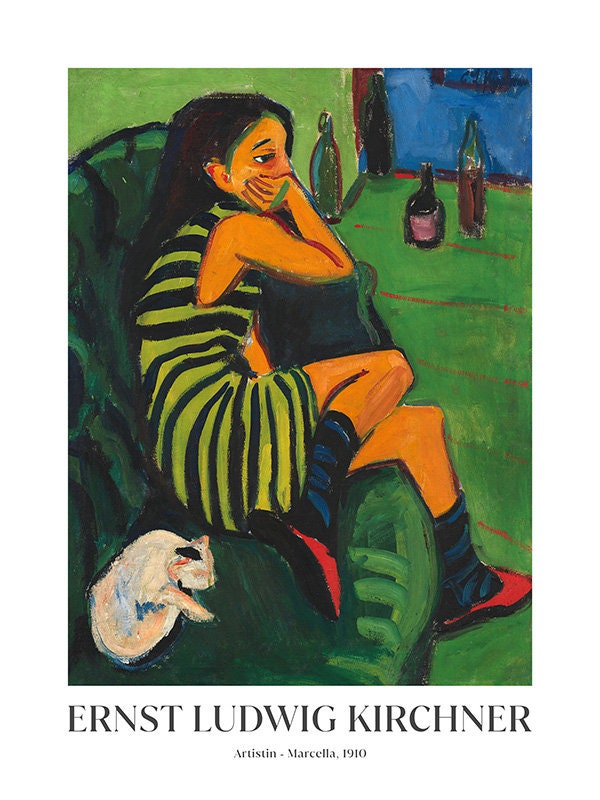 油絵 vintage Ernst Ludwig Kirchner 版画 Ernst Ludwig Kirchner Print: Artistin Marcella, Expressionist Wall