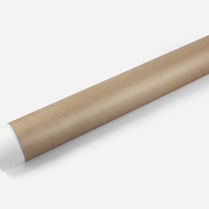 May include: A brown paper tube with a white end cap. The tube is rolled up and lying on a white surface.