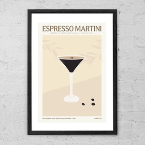 Espresso Martini - Lámina artística - Impresión de cóctel retro - Arte de cócteles - Póster de bar - Regalo de cócteles - Póster de cócteles - Decoración de cocina