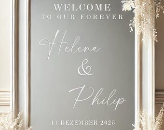 Spiegel Aufkleber willkommensschild, namen sticker, Welcome schriftzug, Hochzeit empfangstafel, Wedding Sticker,  individuell, Bismilllah