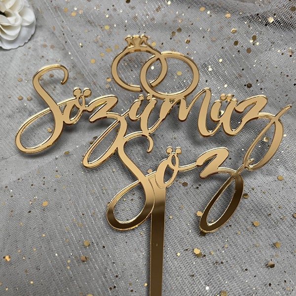 Sözümüz Söz cake topper, pin, cake decoration, cake decoration, pleksi, nişan decoration, ayna isimlik, mirrored lettering - individual