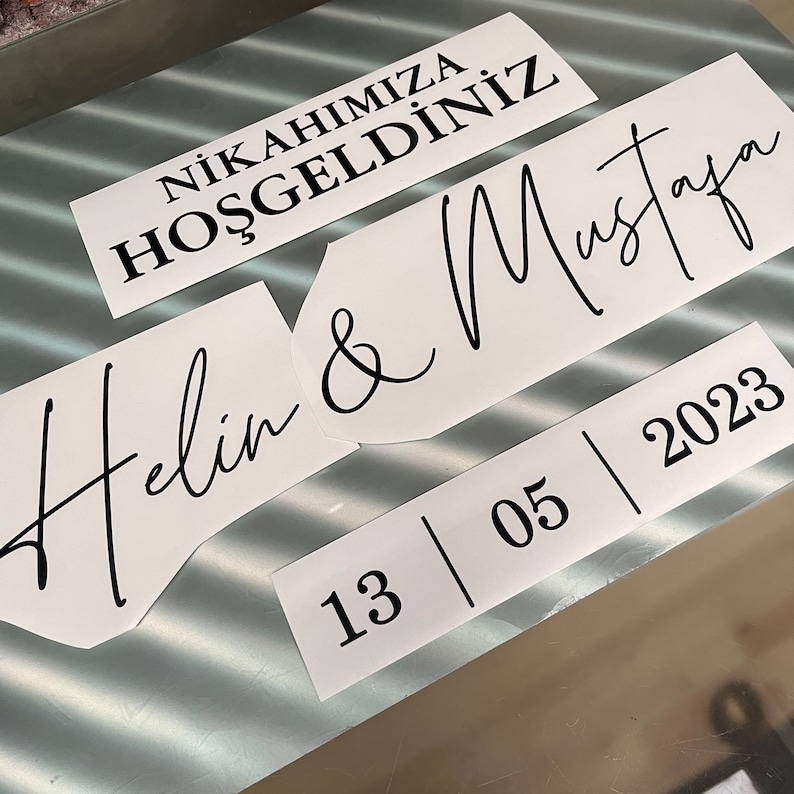 Foil sticker wedding engagement Welcome sign for the wedding with name and date adhesive foil lettering on request sticker folien aufkleber Bild 1