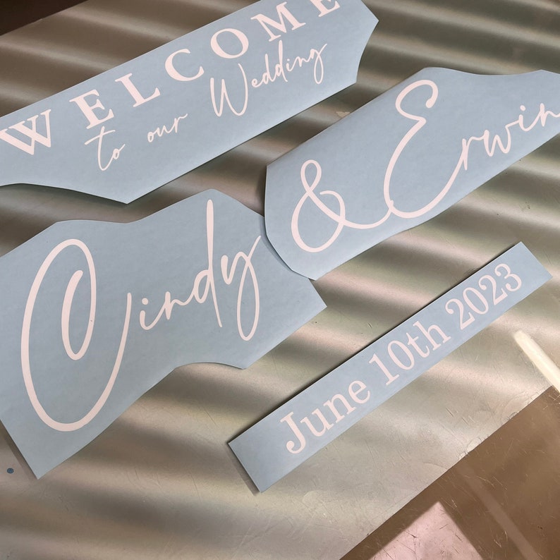 Foil sticker wedding engagement Welcome sign for the wedding with name and date adhesive foil lettering on request sticker folien aufkleber Bild 7
