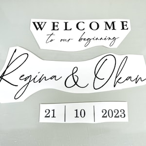 Foil sticker wedding engagement Welcome sign for the wedding with name and date adhesive foil lettering on request sticker folien aufkleber Bild 3