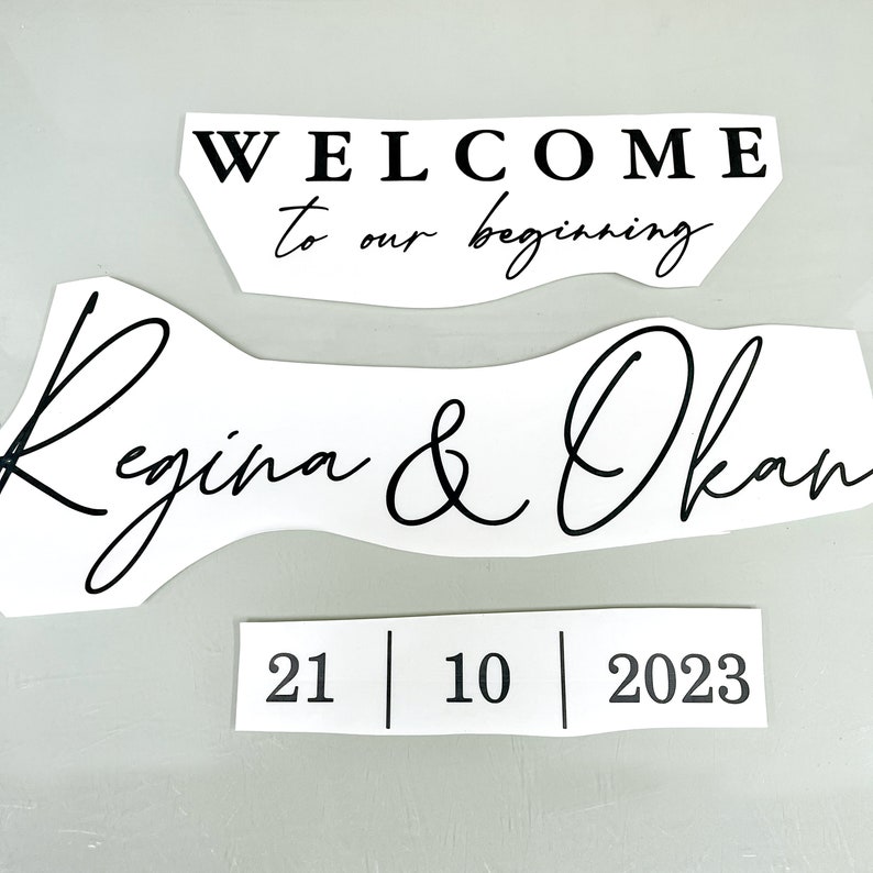 Foil sticker wedding engagement Welcome sign for the wedding with name and date adhesive foil lettering on request sticker folien aufkleber Bild 3