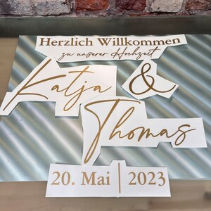 Foil sticker wedding engagement Welcome sign for the wedding with name and date adhesive foil lettering on request sticker folien aufkleber Bild 8