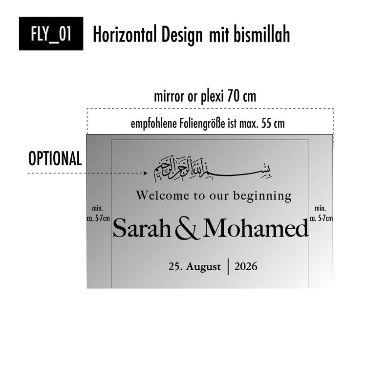 Personligt klistermärke för bröllopsspegel | Vinylbokstäver för bröllop | Förlovningsdekoration | Välkomstskylt för bröllop | Bismillah (valfritt) bild 8