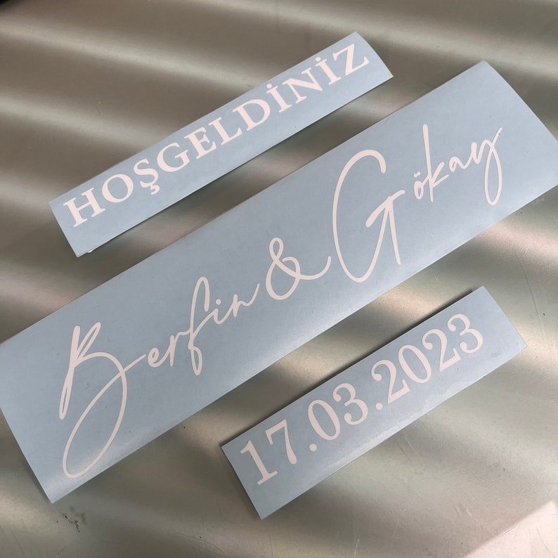 Foil sticker wedding engagement Welcome sign for the wedding with name and date adhesive foil lettering on request sticker folien aufkleber Bild 5