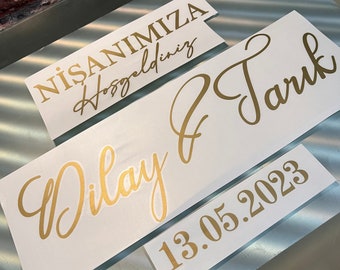 Foil sticker wedding engagement Welcome sign for the wedding with name and date adhesive foil lettering on request sticker folien aufkleber