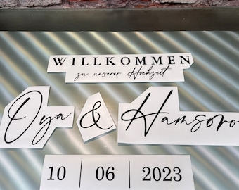Folie Sticker Willkommen schild für Hochzeit, verlobung, namen schriftzug, namen sticker aufkleber, spiegel schriftzug, Nisan, Sözdeko