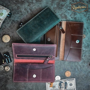 Cartera de mujer de cuero, cartera larga de cuero para mujer, sobre de efectivo de cuero, cartera de mujer para billetes, cartera de cuero larga personalizada