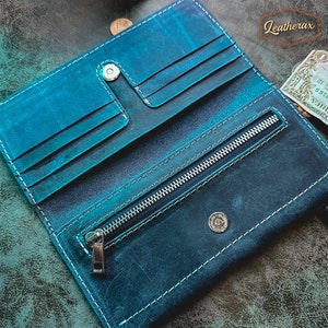 Portafoglio lungo in pelle Bifold di mucca / portacarte in pelle / Portafoglio da viaggio / Portafoglio per carte / Portafoglio per carte di credito / Portafoglio in pelle da uomo / portamonete