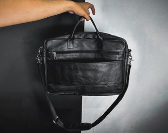 Cow Leather Business Laptop Case | Laptop Bag Leather | Leather Work Bag | Women's Messenger Bag | Black Laptop Bag | Messenger Bag