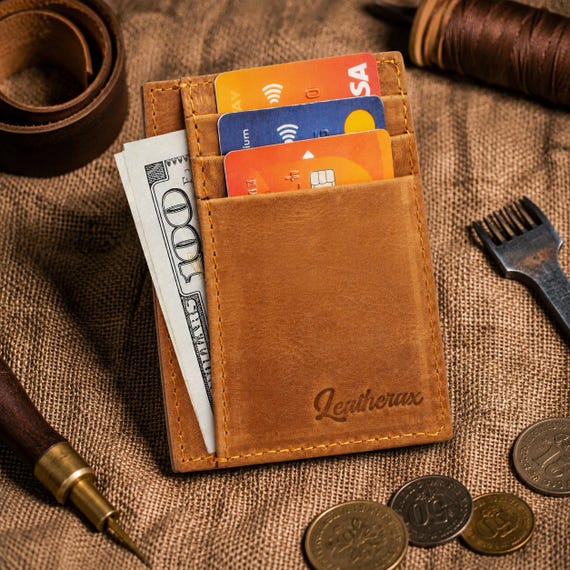 Handmade Genuine Leather Wallet, Slim Card Holder, Brown Minimalist Card Wallet, Money & Coin Holder, Premium Leather Gift
