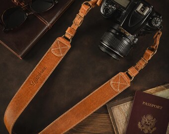 Genuine Leather Camera Strap for DSLR & Mirrorless Cameras, Adjustable Handmade Neck Shoulder, Vintage Camera Strap Gift for Photographers
