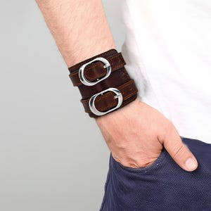 Leather Double Cuff Bracelet | Handmade Leather Bracelet | Unisex Custom Anniversary Gift Husband, Boyfriend | Minimalist Leather Wristband