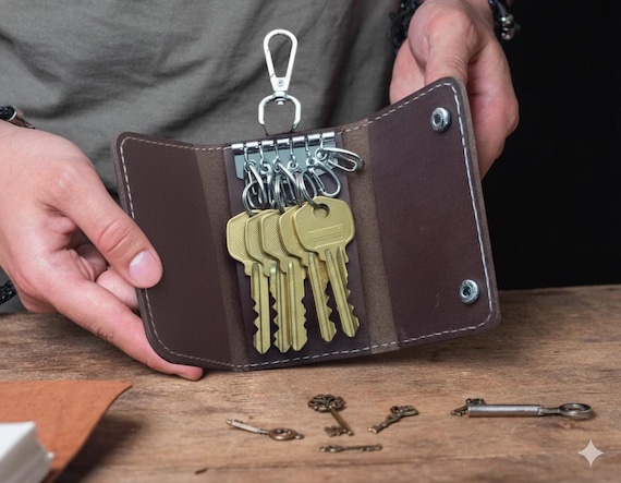 Genuine Cow Leather Key Case, Handmade Leather Key Holder for Men, Key Organizer Wallet, Car Key Fob Case, Gift for Him