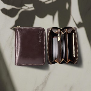 Portefeuille zippé en cuir pour femme | Mini sac à main minimaliste pour femme | Cadeaux en cuir pour femmes | Portefeuille à fermeture éclair Rfid pour carte de crédit fait main