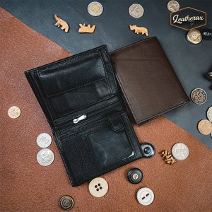 Cartera de hombre triple de cuero / Regalo de cartera de cuero personalizado / Regalo de novio de cartera personalizada para el marido / Caja de cartera de regalo para hombre / Cartera de hombre