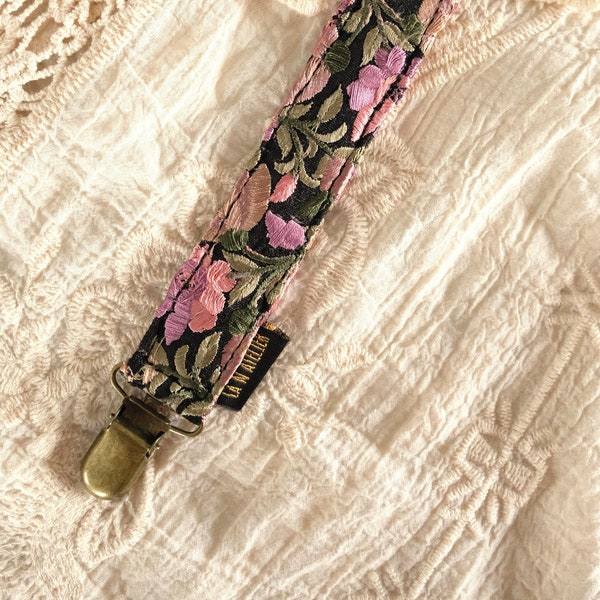 Handmade Pacifier Cord/ Pacifier Clip PRIMROSE PINK DARK