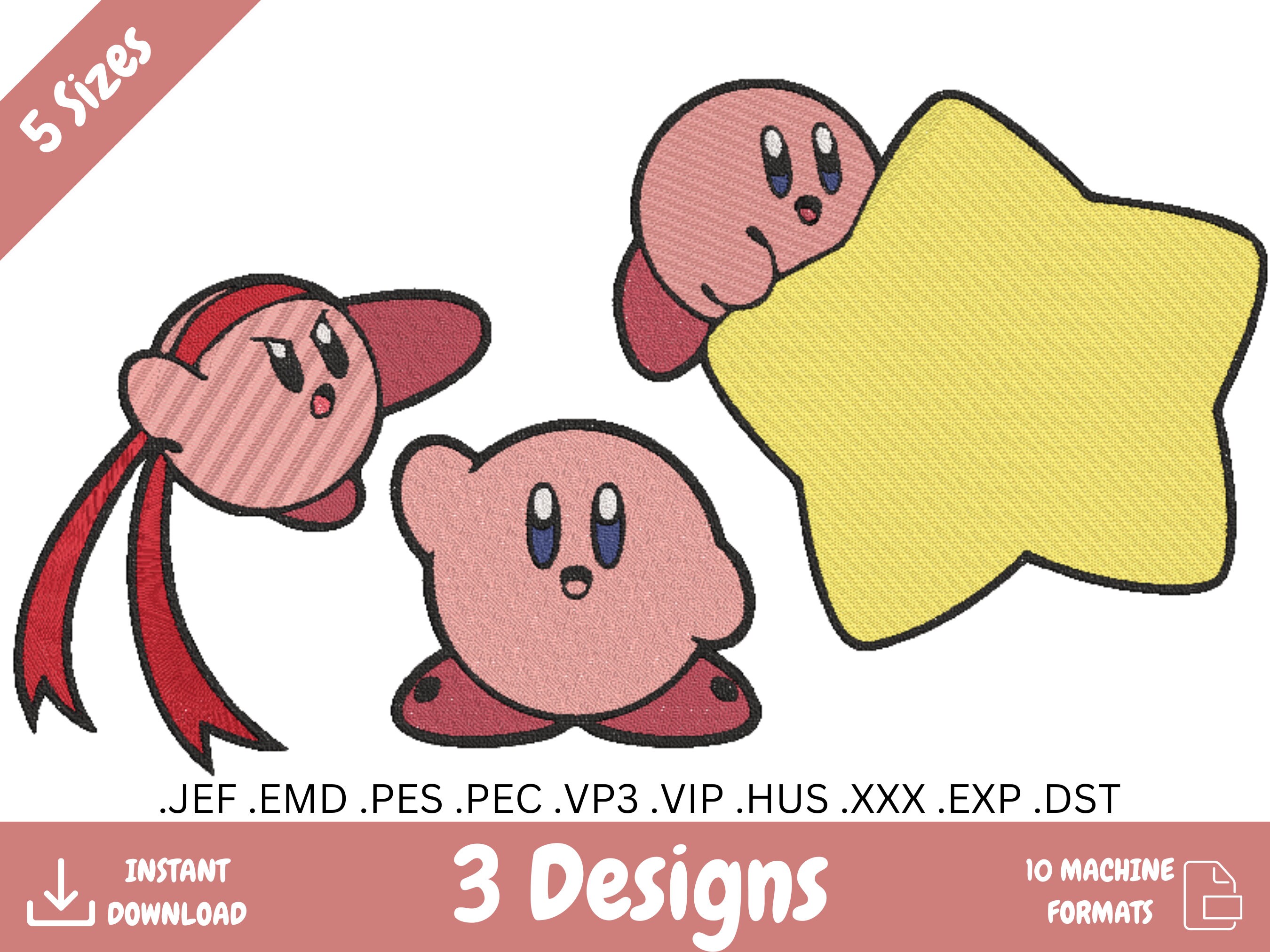 3 Kirby Embroidery Designs Machine Embroidery Gaming Designs Etsy