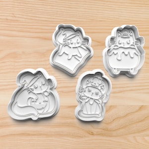 Halloween Cat Cookie Cutter Set – Cute Kawaii Stamp Shapes Featuring Witch, Pumpkin and Cauldron Cats for Spooky Party Bakes or Fall Crafts