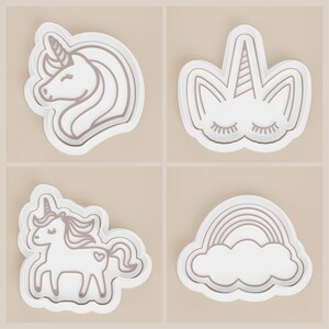 Kawaii Unicorn Cookie Cutter & Stamp Set | Head, Horn, Full Body, Rainbow Shapes