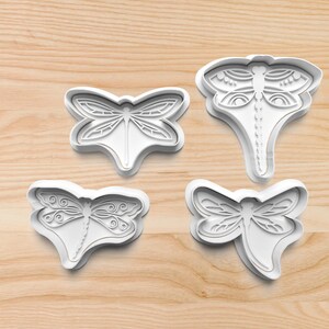 Dragonfly Cookie Cutter Set of 4 Insect Clay Stamps for Nature Baking Polymer Crafts Fondant Press Spring Summer Garden Bug Biscuit Mold