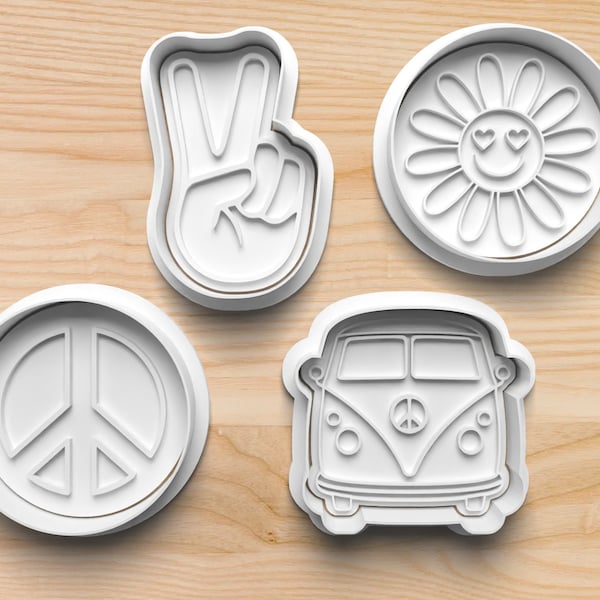 Flower Power Cookie Cutters || 60s Cookie Cutters || Hippie Retro || Groovy Cookies || Peace Sign Cookie Cutter || Volkswagen Cutter