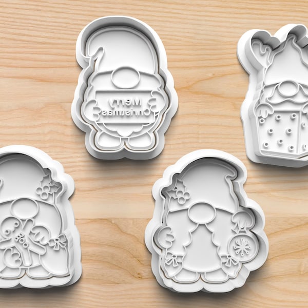 Gnome Christmas Cookie Cutter and Stamps  || Christmas Gnomes || 3d Printed Cookie Cutter || Clay || Biscuit Stamp || Cookie Embosser