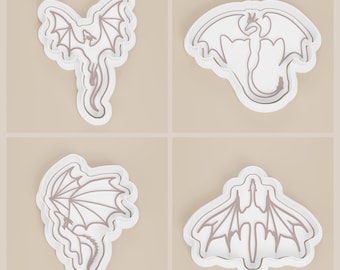 Dragons Cookie Cutter and Stamp Set | Taking Flight, Wings Up, Soaring Dragon Shapes