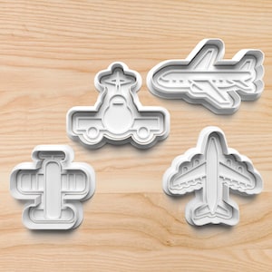 Airplane Cookie Cutter Set with Travel Stamp Shapes for Pilot Birthday Baking Aviation Party Favors or Clay Craft Projects