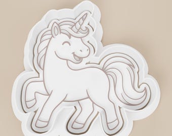 Cortador y sello de galletas de unicornio kawaii / Herramienta mágica para hornear con forma de caballo