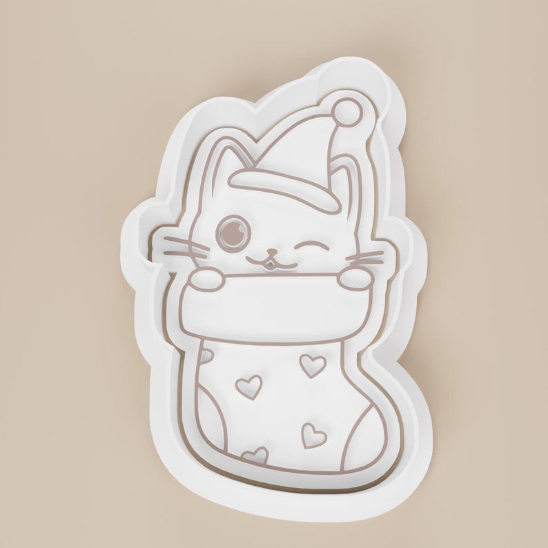 Christmas Stocking Kitties Cookie Cutter #2 - Hearts