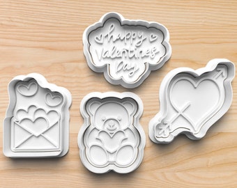 Valentine's Day Essentials Cookie Cutters and Stamps || Love Note Cookie Cutter || Valentine's Day Bear || Cupid's Arrow Heart Cookie Cutter