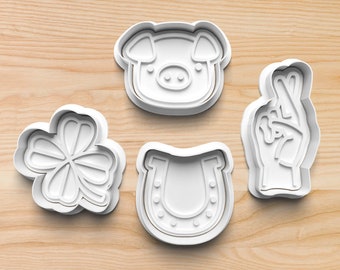 Lucky Items Cookie Cutters || Lucky Pig Cookie Cutter || Four Leaf Clover Cookie Cutter || Horseshoe Cookie Cutter || Fingers Crossed Cutter