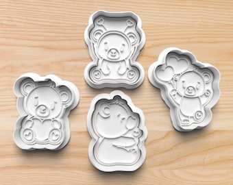Teddy Bears Cookie Cutter and Stamp || Sweet Teddy Bears Cookie Cutters || Romantic Teddy Bear Cookie Cutters || Valentines Teddy Bears