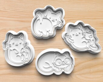 Cute Cat Cookie Cutters || Curled Cat Cookie Cutter || Cat Butt Cookie Cutter || Drinking Cat Cookie Cutter || Glasses Cat Cookie Cutter