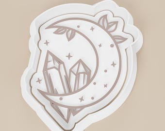 Crystal Moon Cookie Cutter, Celestial Baking Tool, PLA Plastic (76x80x15mm)
