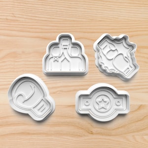 Boxing Cookie Cutter Set – Boxing Glove, KO Clash, Championship Belt & Victory Pose – Fun Baking and Clay Stamp Set for Sports Fans