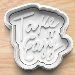 Take It Easy Cookie Cutter for Sugar Cookies or Clay – Groovy Retro Text Stamp – 3D Printed Fondant Cutter Gift for Bakers
