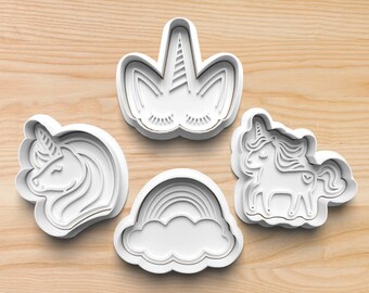 Unicorn Cookie Cutters and Stamps || Unicorn Head Cookie Cutter || Cute Fantasy Unicorn Cookie Cutter || Rainbow Cookie Cutters