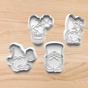 Irish Gnome Cookie Cutter Set with Shamrock Hat Beer and Barrel Designs for St Patrick Baking Lucky Cookies Crafts or Holiday Party Gifts