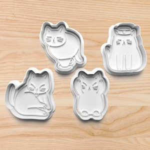 Cat Cookie Cutter Set – Cute Kitty Faces and Poses with Stamp Detail for Pet Lover Baking Gifts, Animal Party Cookies or Whimsical Crafts