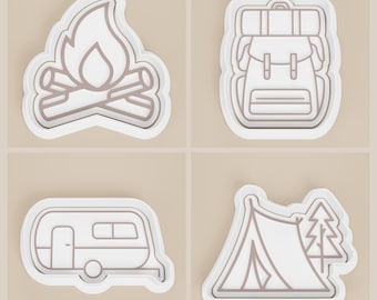 Camping Cookie Cutter & Stamp Set | Outdoor Adventure Baking Tool | Polymer Clay Stamp