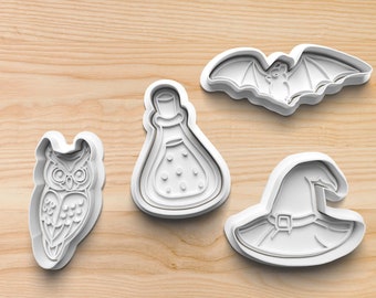 Halloween Cookie Cutter Set: Witch, Owl, Potion, Bat