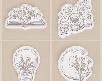 Blooming Flowers Cookie Cutters | Book, Lightbulb, Moon Designs | PLA Baking Tool