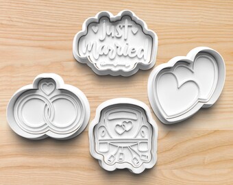 Wedding Cookie Cutters and Stamps || Interlocked Wedding Rings Cookie Cutter || Just Married Cookie Cutter || Two Hearts Cookie Cutter