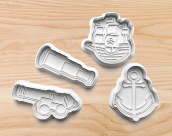 Pirate Cookie Cutter Set: Ship, Anchor, Cannon, Spyglass