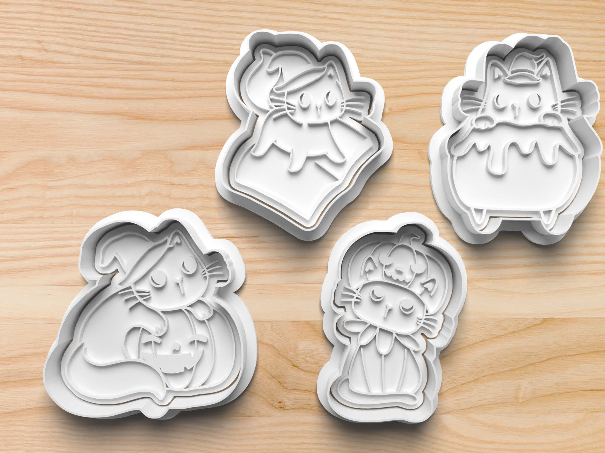 Juego de cortadores de galletas de gato para Halloween - Etsy México, image size:2000x1500